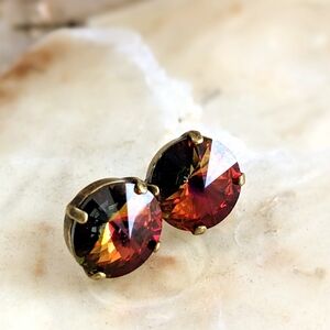 Large Volcano Orange & Red Swarovski Crystal Stud Earrings In Brass